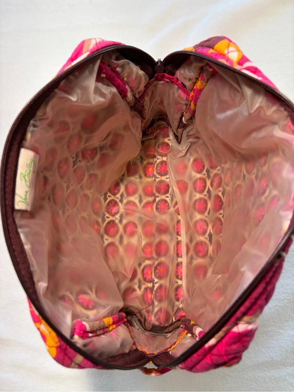 Vera Bradley Quilted‎ Floral Cosmetic Pouch in Pink, Brown and Yellow